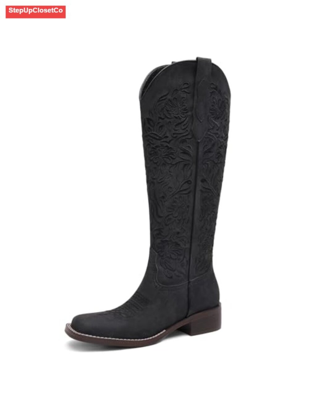 Women's Embroidered Knee High Western Cowboy Boots Square Toe Low Heel